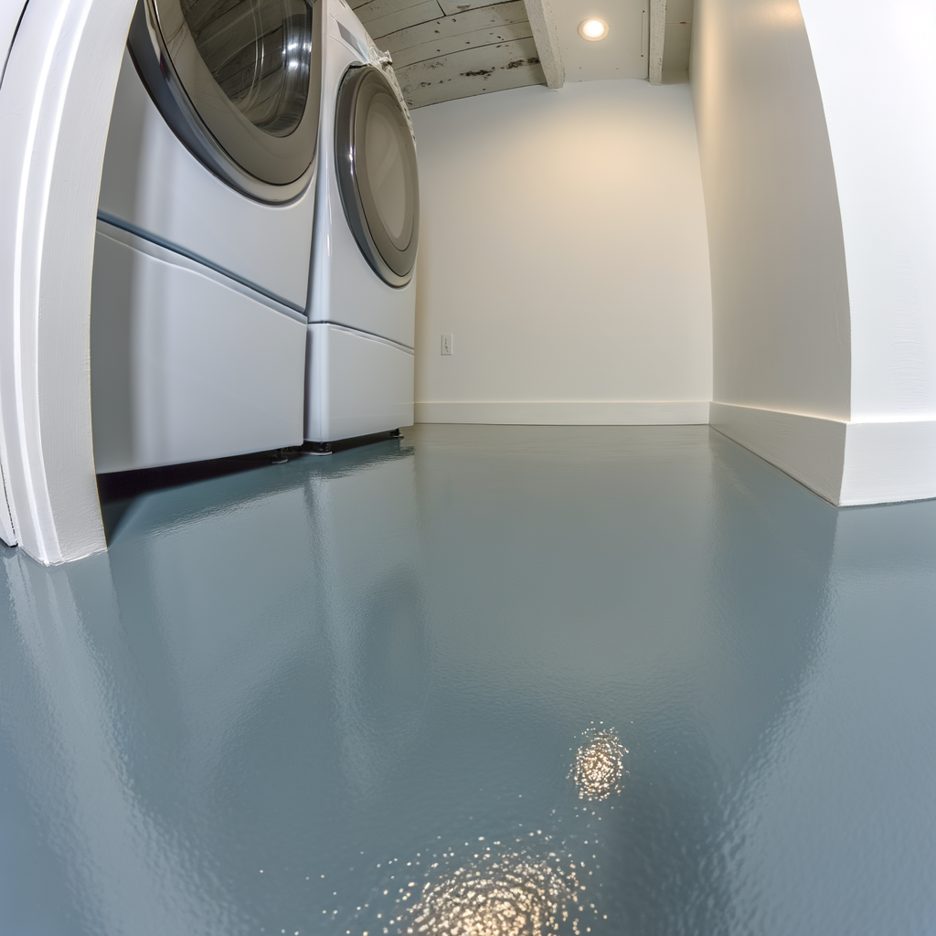 Laundry room with autumn blend epoxy floor in Manchester NH