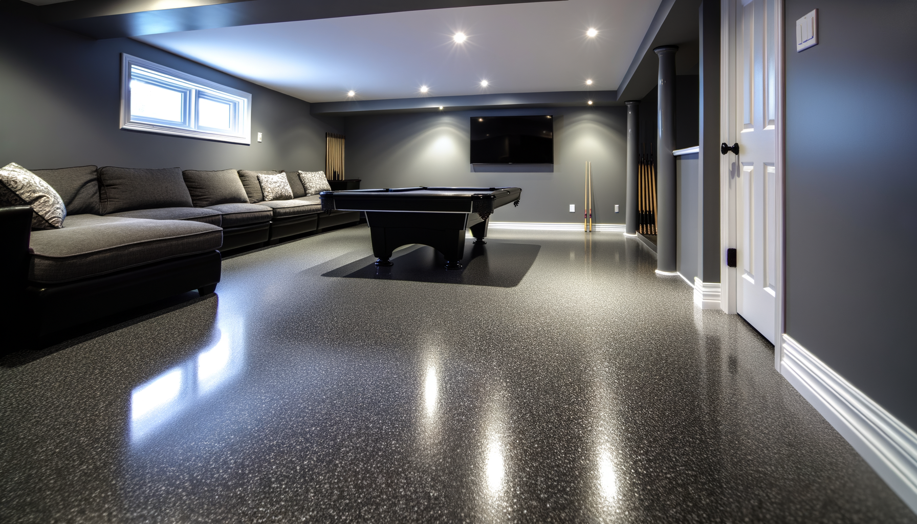 Basement home gym with durable epoxy floor